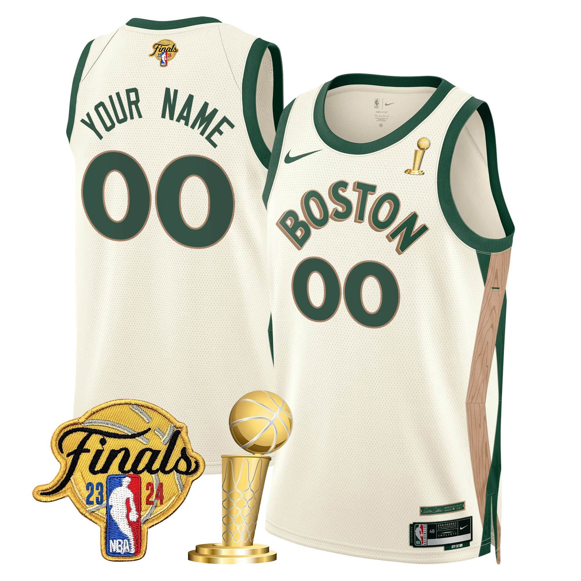 Men Boston Celtics Cream 2024 Nike Final & Champions Patch Swingman Custom NBA Jersey->customized nba jersey->Custom Jersey